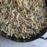skillet with tofu stir-fry noodles