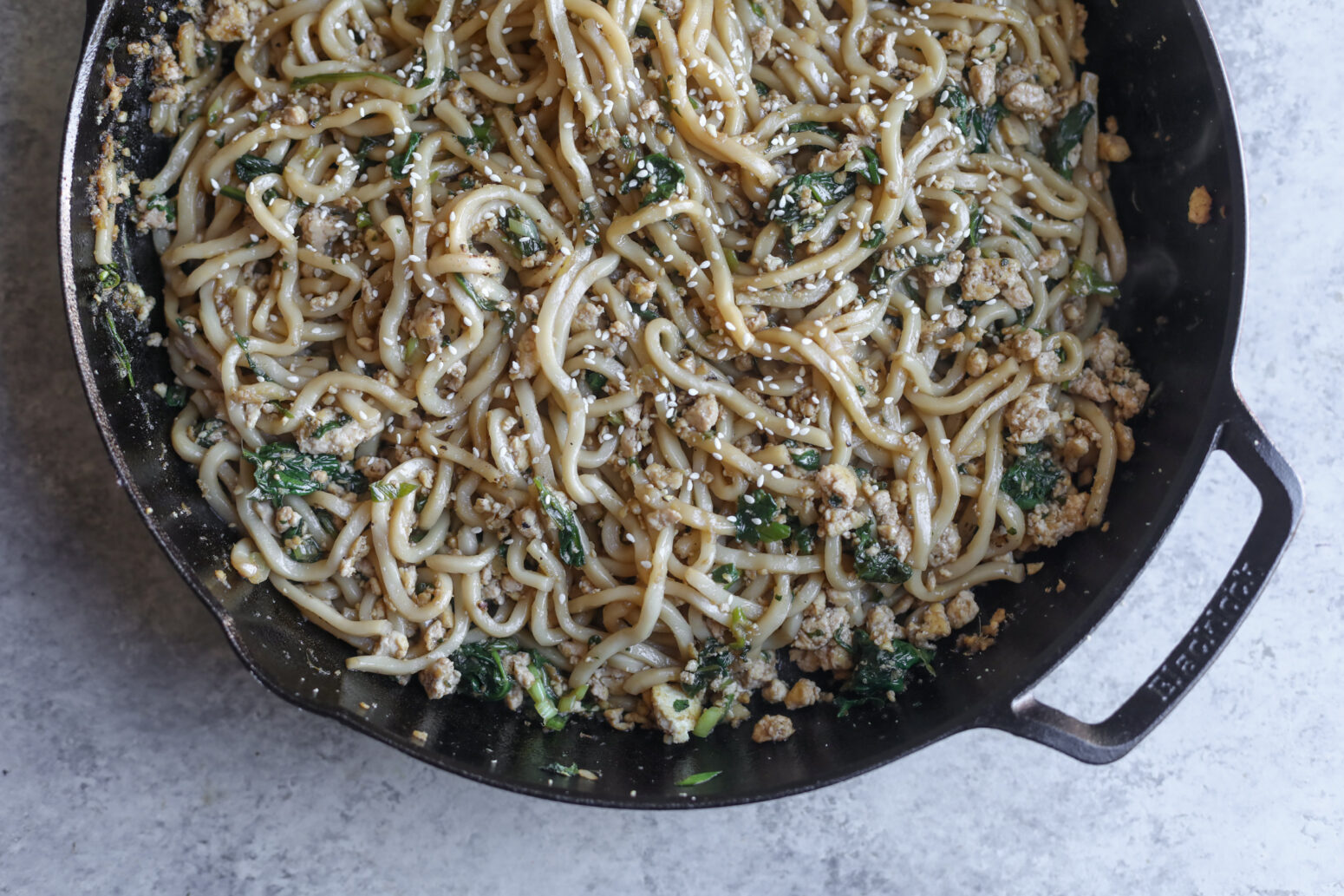 skillet with tofu stir-fry noodles