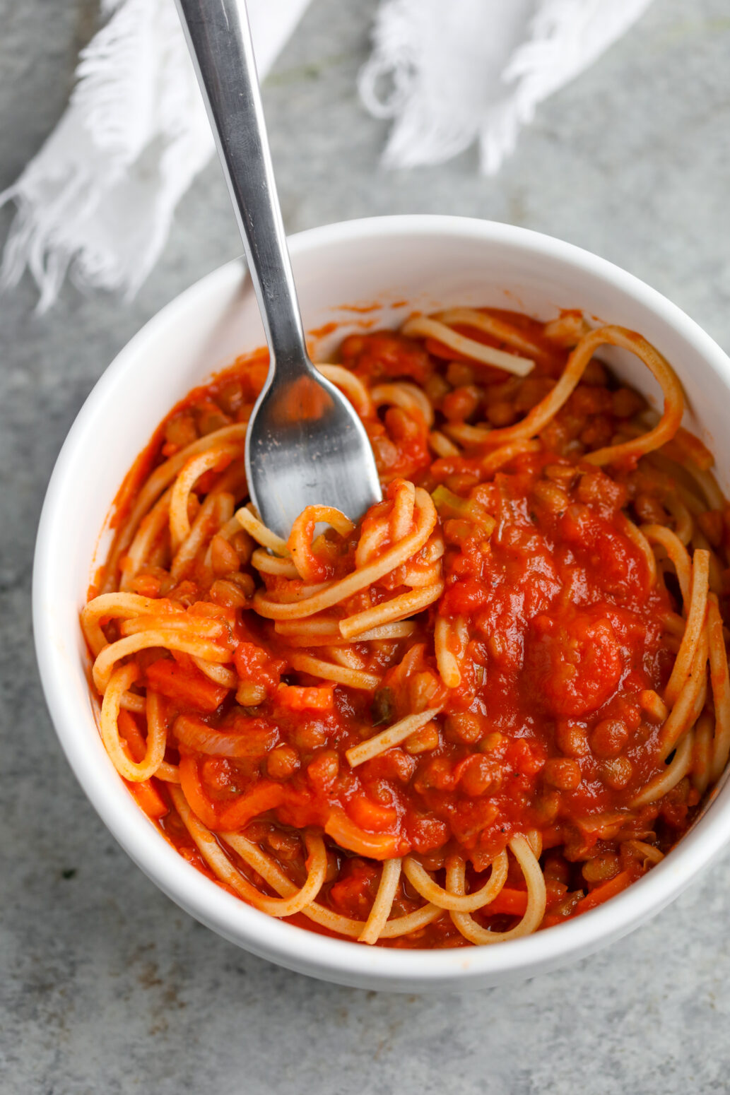 simple lentil pasta sauce with spaghetti