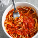 simple lentil pasta sauce with spaghetti